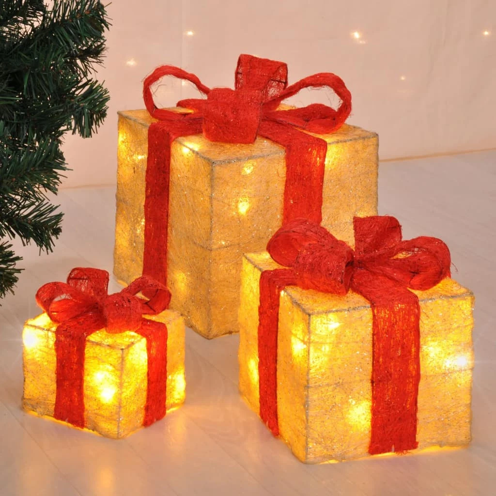 HI Boîte-cadeau De Noël éclairé à Led Avec Rubans Rouges 3 Pcs 2 HI Boîte-cadeau De Noël éclairé à Led Avec Rubans Rouges 3 Pcs – Image 2