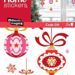 Sticker Fenêtre De Boules De Noël Rouge Et Rose 24 X 3 X 36 Cm