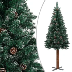 VIDAXL Sapin De Noël Mince Bois Véritable Et Neige Blanche Vert 150cm