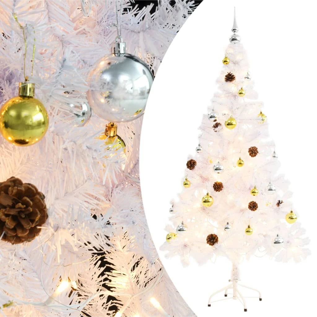 VIDAXL Arbre De Noël Artificiel Avec Boules Et LED Blanc 150 Cm 3 VIDAXL Arbre De Noël Artificiel Avec Boules Et LED Blanc 150 Cm – Image 3