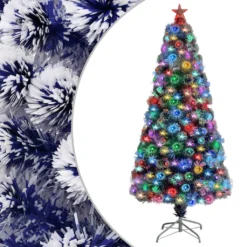 VIDAXL Sapin De Noël Artificiel Led Blanc Et Bleu 150 Cm Fibre Optique