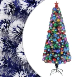VIDAXL Sapin De Noël Artificiel Led Blanc Et Bleu 180 Cm Fibre Optique