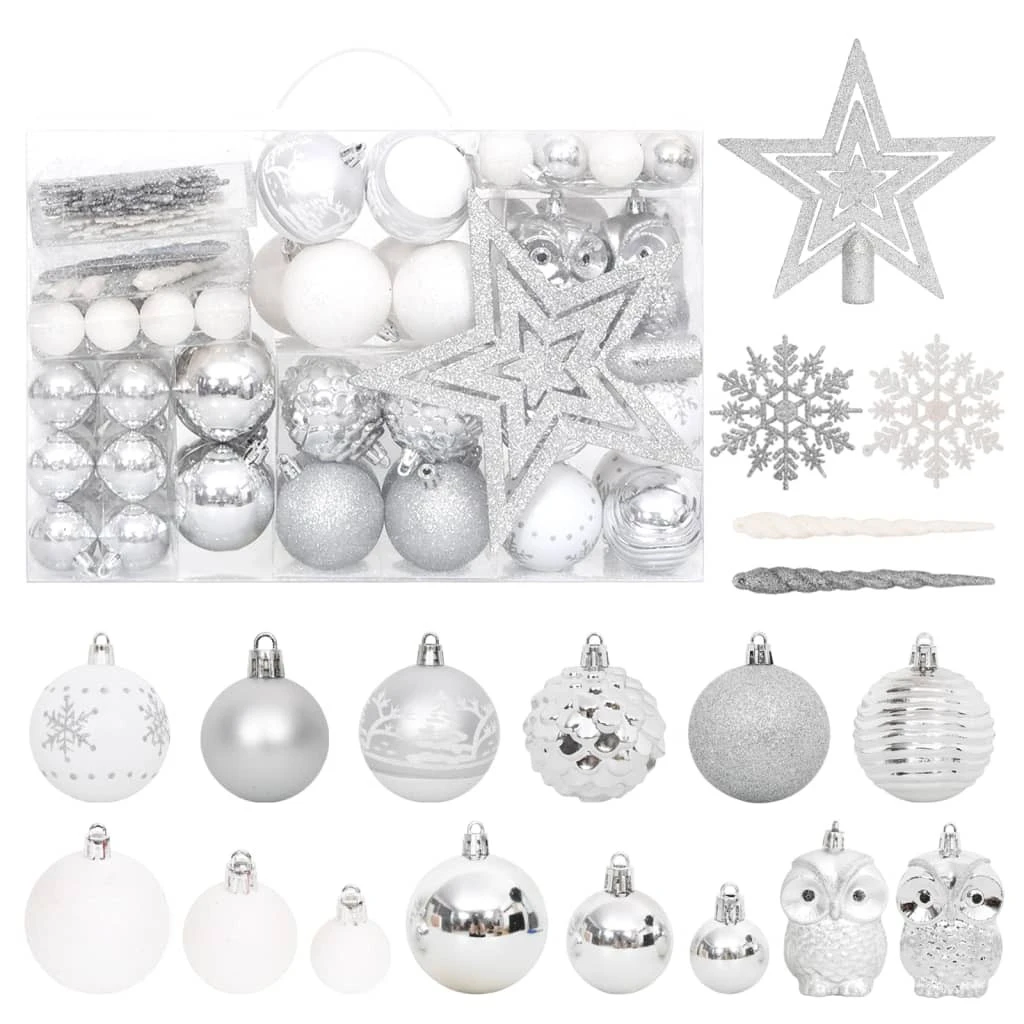 VIDAXL Ensemble De Boules De Noël 108 Pcs Argenté Et Blanc 2 VIDAXL Ensemble De Boules De Noël 108 Pcs Argenté Et Blanc – Image 2