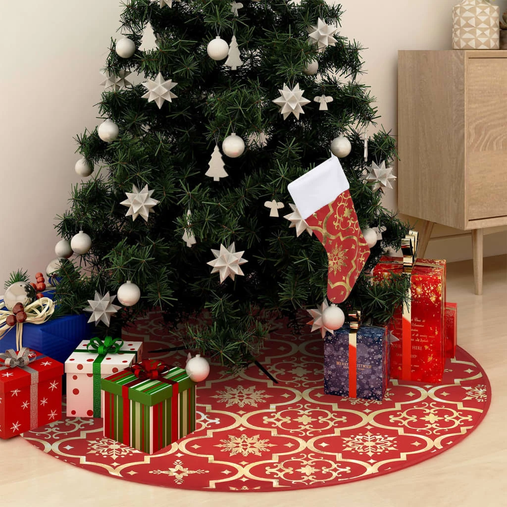 VIDAXL Jupe De Sapin De Noël De Luxe Avec Chaussette Rouge 90 Cm Tissu 3 VIDAXL Jupe De Sapin De Noël De Luxe Avec Chaussette Rouge 90 Cm Tissu – Image 3