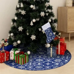VIDAXL Jupe De Sapin De Noël De Luxe Avec Chaussette Bleu 122 Cm Tissu