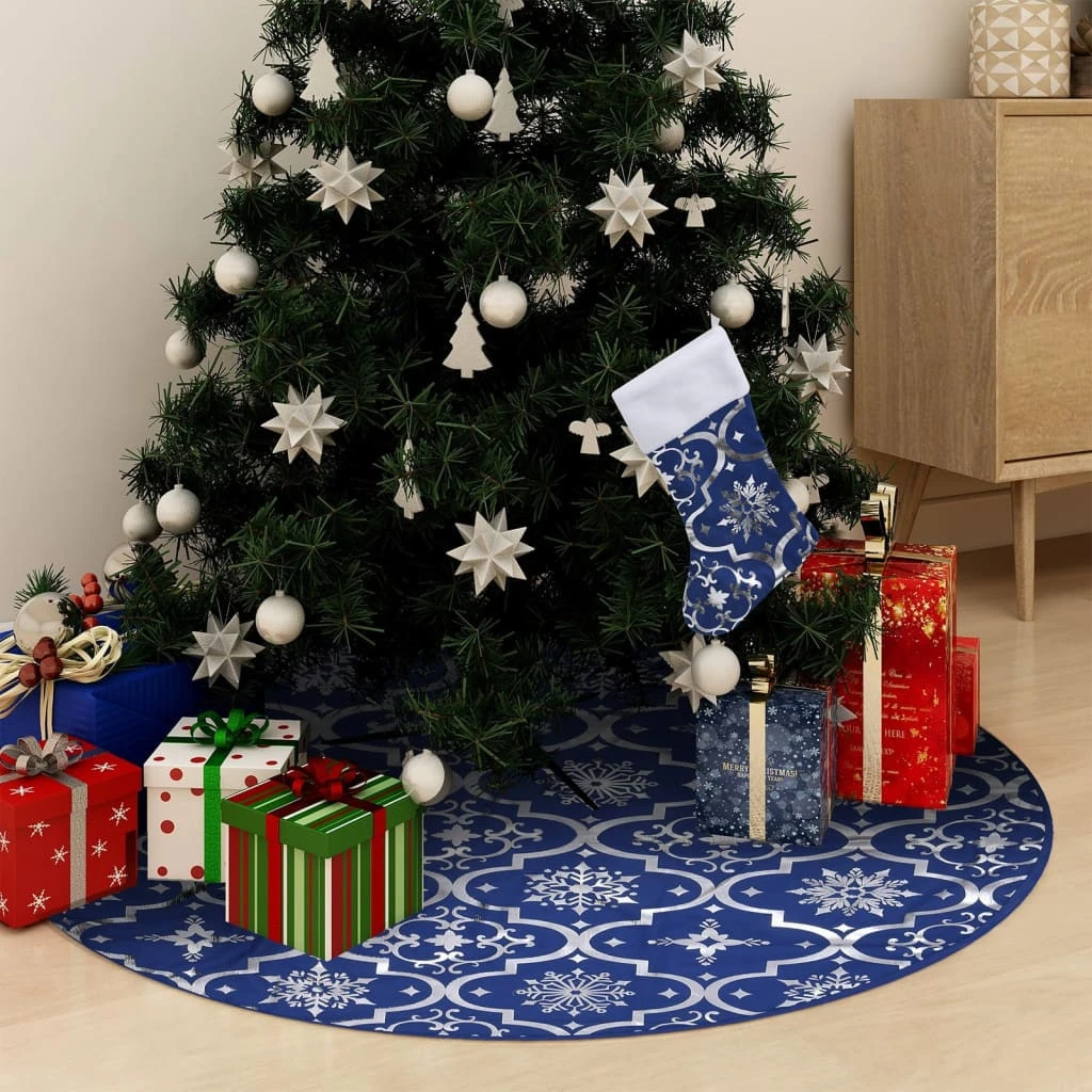 VIDAXL Jupe De Sapin De Noël De Luxe Avec Chaussette Bleu 122 Cm Tissu 1 VIDAXL Jupe De Sapin De Noël De Luxe Avec Chaussette Bleu 122 Cm Tissu
