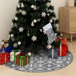VIDAXL Jupe De Sapin De Noël De Luxe Avec Chaussette Gris 90 Cm Tissu -Vidaxl Soldes Boutique 8720286445907 m en hd 1 6192556d3ed6c 2