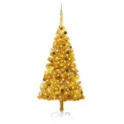 VIDAXL Arbre De Noël Artificiel Avec LED Et Boules Doré 210 Cm PET