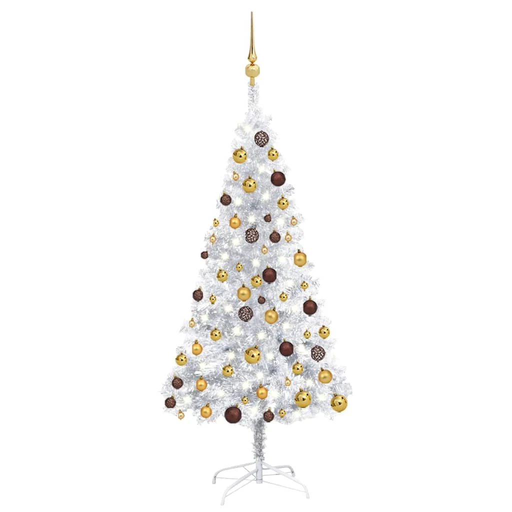 VIDAXL Arbre De Noël Artificiel Avec LED Et Boules Argenté 150 Cm PET 2 VIDAXL Arbre De Noël Artificiel Avec LED Et Boules Argenté 150 Cm PET – Image 2