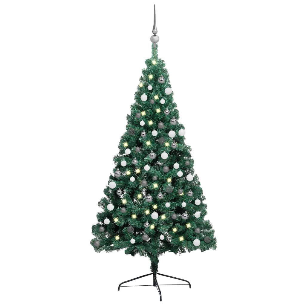 VIDAXL Demi-arbre De Noël Artificiel Avec LED Et Boules Vert 120 Cm 3 VIDAXL Demi-arbre De Noël Artificiel Avec LED Et Boules Vert 120 Cm – Image 3