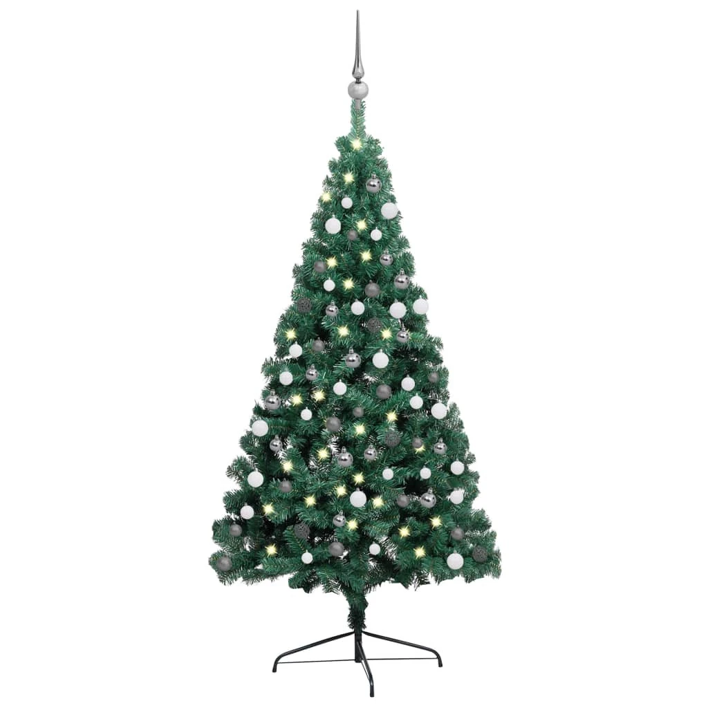 VIDAXL Demi-arbre De Noël Artificiel Avec Led Et Boules Vert 180 Cm 2 VIDAXL Demi-arbre De Noël Artificiel Avec Led Et Boules Vert 180 Cm – Image 2