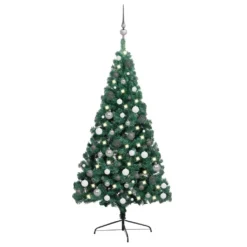 Vidaxl Soldes Boutique 17 VIDAXL Demi-arbre De Noël Artificiel Avec LED Et Boules Vert 240 Cm