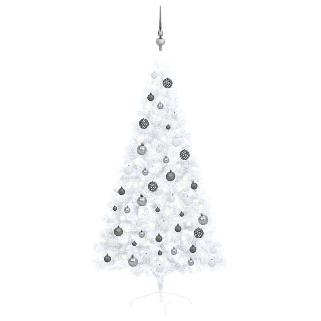 VIDAXL Demi-arbre De Noël Artificiel Avec LED Et Boules Blanc 150 Cm 2 VIDAXL Demi-arbre De Noël Artificiel Avec LED Et Boules Blanc 150 Cm – Image 2
