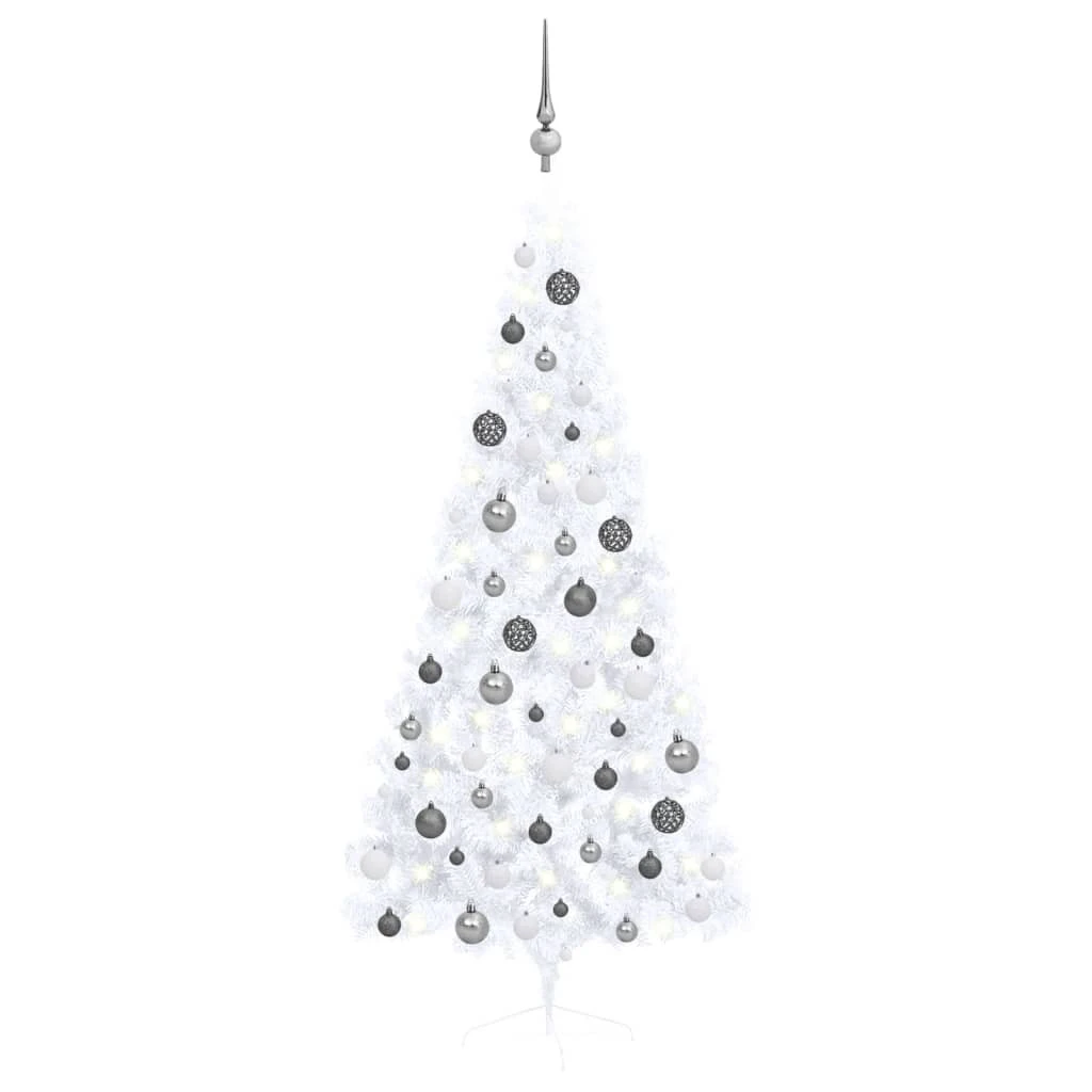 VIDAXL Demi-arbre De Noël Artificiel Avec LED Et Boules Blanc 180 Cm 3 VIDAXL Demi-arbre De Noël Artificiel Avec LED Et Boules Blanc 180 Cm – Image 3