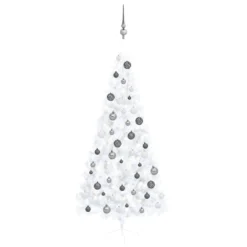 VIDAXL Demi-arbre De Noël Artificiel Avec LED Et Boules Blanc 210 Cm