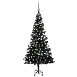 VIDAXL Arbre De Noël Artificiel Avec LED Et Boules Noir 120 Cm PVC