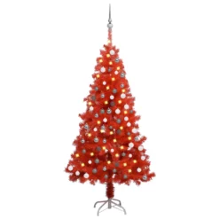VIDAXL Arbre De Noël Artificiel Avec LED Et Boules Rouge 120 Cm PVC