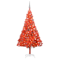 VIDAXL Arbre De Noël Artificiel Avec LED Et Boules Rouge 180 Cm PVC