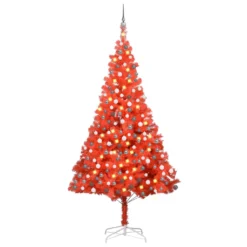 VIDAXL Arbre De Noël Artificiel Avec Led Et Boules Rouge 210 Cm Pvc