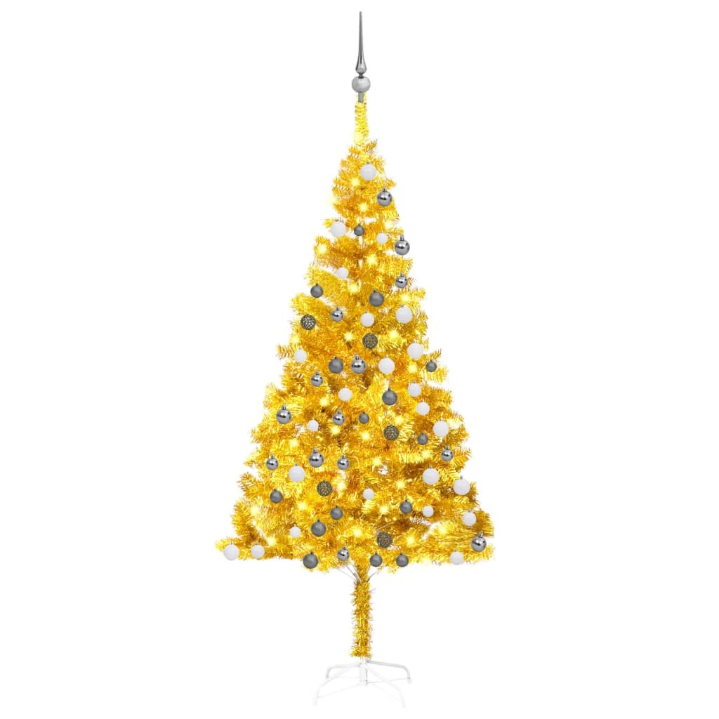 VIDAXL Arbre De Noël Artificiel Avec LED Et Boules Doré 180 Cm PET 1 VIDAXL Arbre De Noël Artificiel Avec LED Et Boules Doré 180 Cm PET