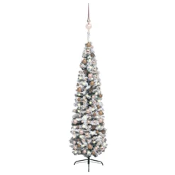 VIDAXL Arbre De Noël Artificiel Mince Avec Led Et Boules Vert 240 Cm