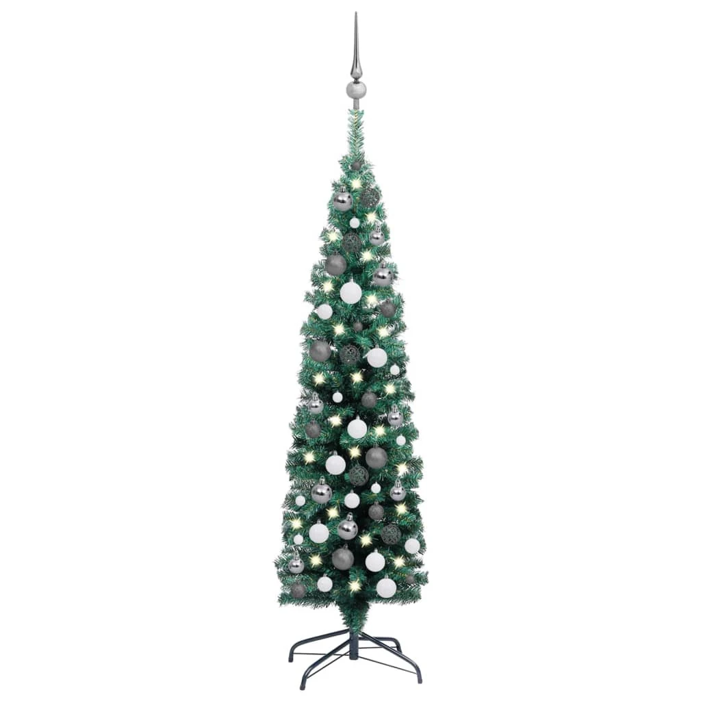 VIDAXL Sapin De Noël Artificiel Mince Et LED Et Boules Vert 120 Cm 1 VIDAXL Sapin De Noël Artificiel Mince Et LED Et Boules Vert 120 Cm