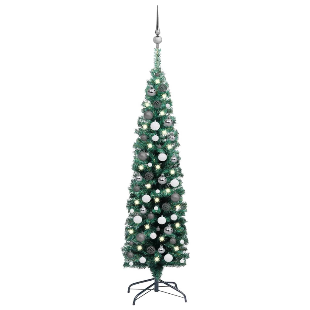 VIDAXL Arbre De Noël Artificiel Mince Avec Led Et Boules Vert 150 Cm 2 VIDAXL Arbre De Noël Artificiel Mince Avec Led Et Boules Vert 150 Cm – Image 2
