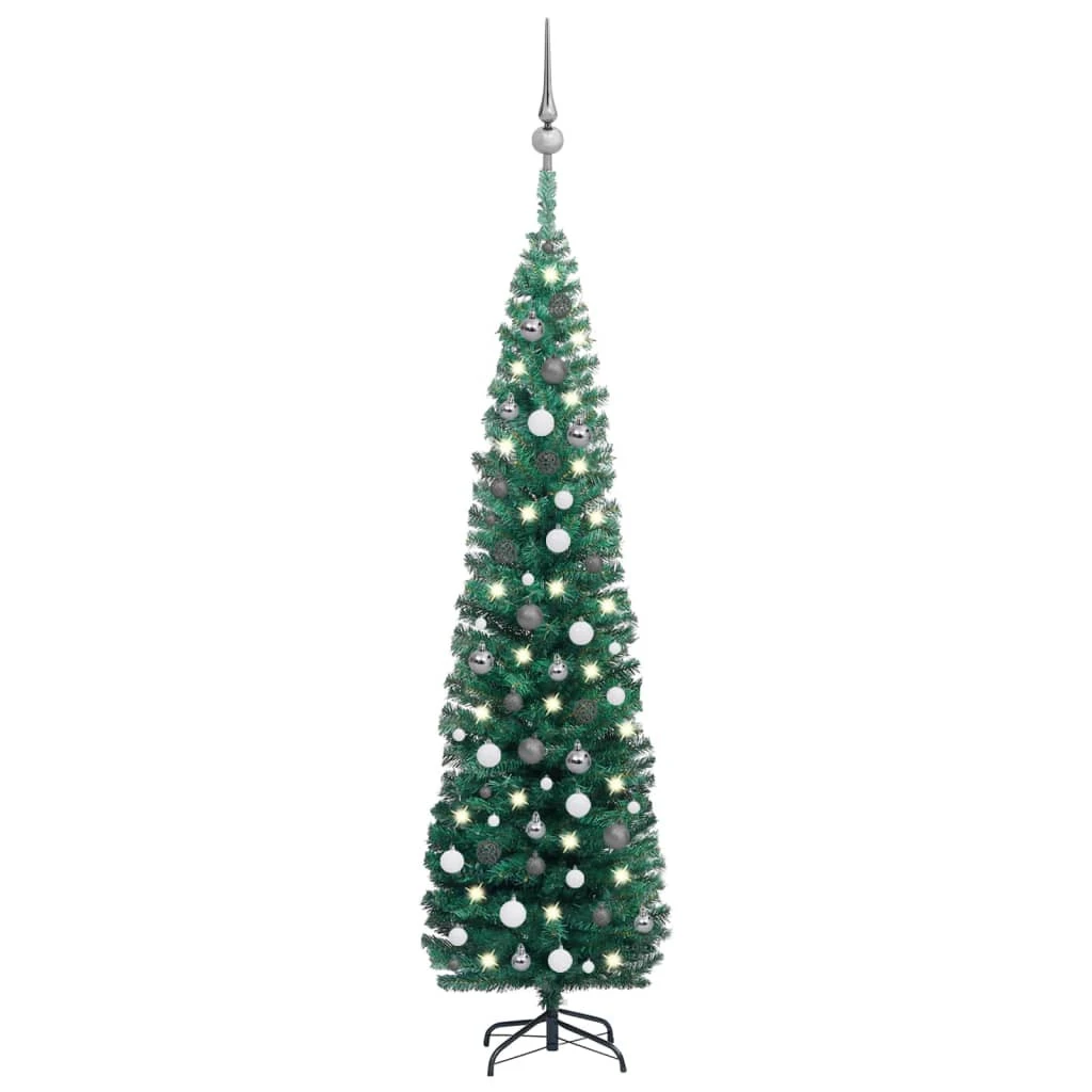 VIDAXL Arbre De Noël Artificiel Mince Avec Led Et Boules Vert 210 Cm 2 VIDAXL Arbre De Noël Artificiel Mince Avec Led Et Boules Vert 210 Cm – Image 2