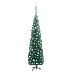 VIDAXL Arbre De Noël Artificiel Mince Avec Led Et Boules Vert 210 Cm