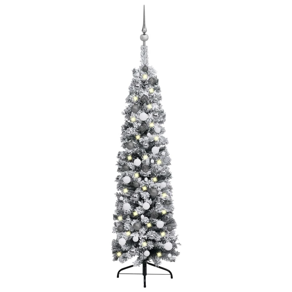 VIDAXL Sapin De Noël Artificiel Mince Et LED Et Boules Vert 150 Cm 1 VIDAXL Sapin De Noël Artificiel Mince Et LED Et Boules Vert 150 Cm