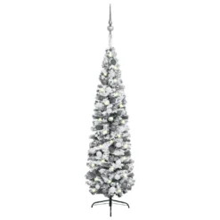 VIDAXL Sapin De Noël Artificiel Mince Et LED Et Boules Vert 180 Cm
