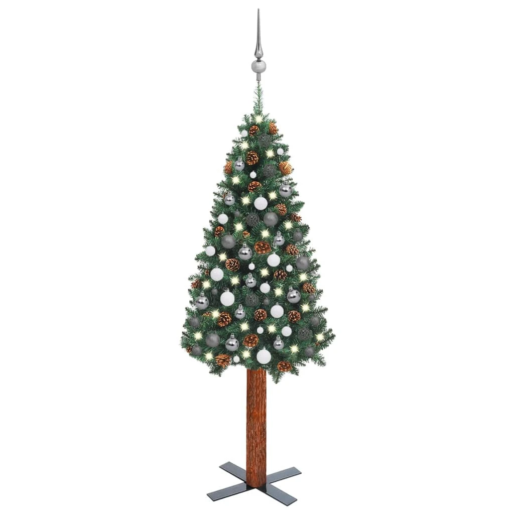 VIDAXL Arbre De Noël Mince Avec LED Et Boules Vert 150 Cm PVC 3 VIDAXL Arbre De Noël Mince Avec LED Et Boules Vert 150 Cm PVC – Image 3