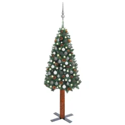 VIDAXL Arbre De Noël Mince Avec LED Et Boules Vert 150 Cm PVC