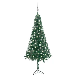 VIDAXL Arbre De Noël Artificiel D'angle LED Et Boules Vert 240 Cm PVC
