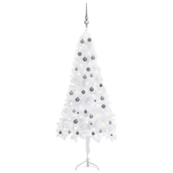 VIDAXL Arbre De Noël Artificiel D'angle LED Et Boules Blanc 210 Cm PVC