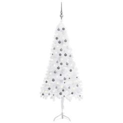 VIDAXL Arbre De Noël Artificiel D'angle LED Et Boules Blanc 240 Cm PVC