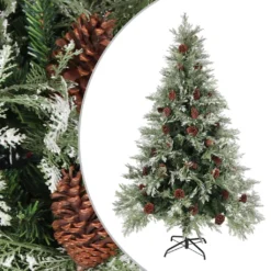 VIDAXL Sapin De Noël Avec Pommes De Pin Vert Et Blanc 120 Cm Pvc Et Pe
