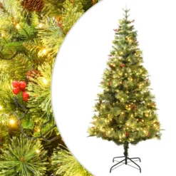 VIDAXL Sapin De Noël Avec Led Et Pommes De Pin Vert 195 Cm Pvc Et Pe